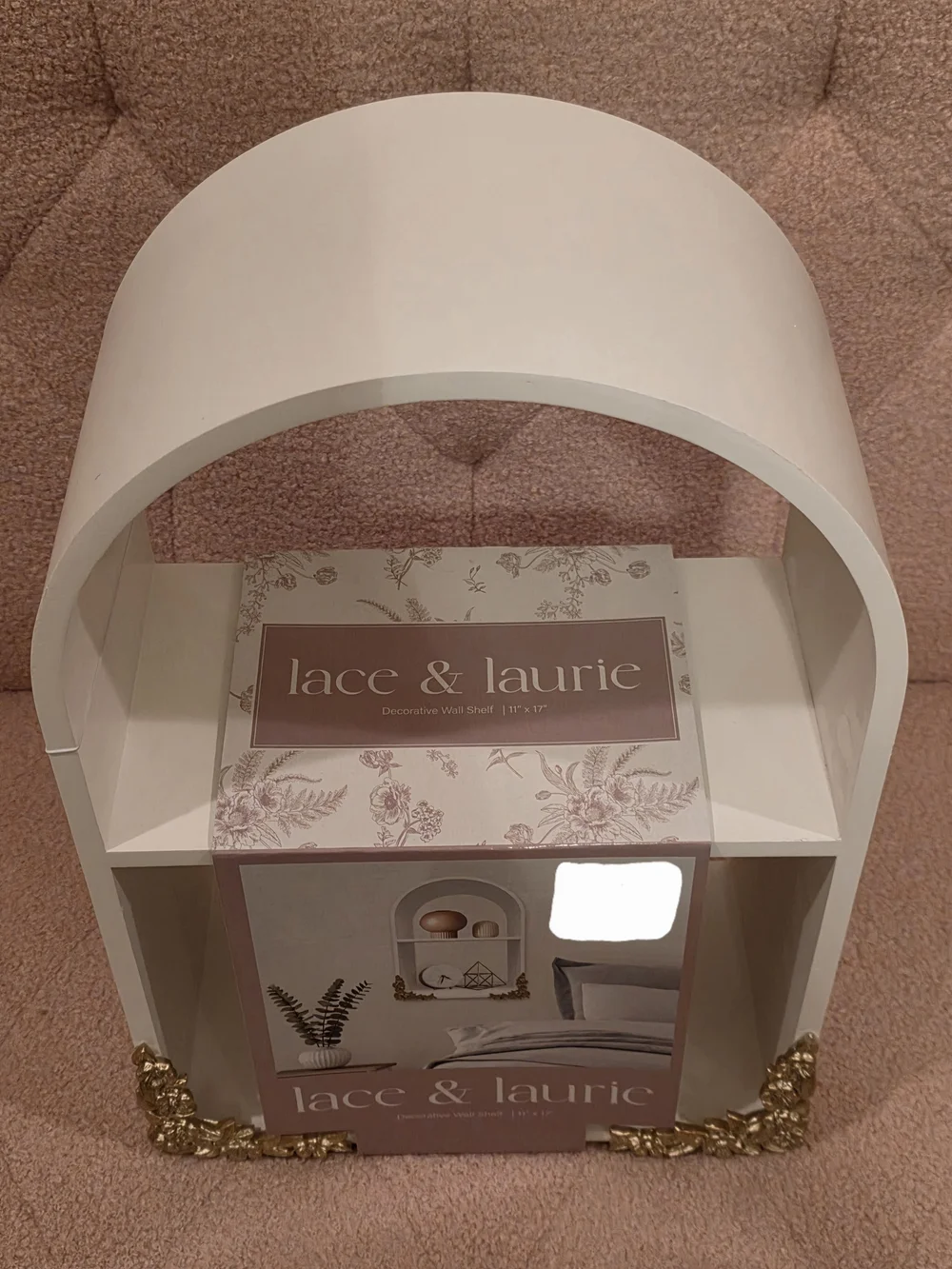 Lace & Laurie White Decorative Wall Shelf with Gold Accents